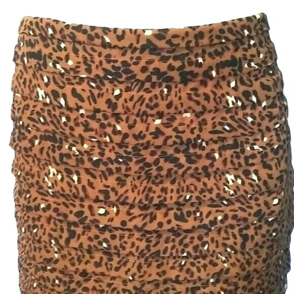 Larry Levine Womens Brown Black Animal Print Layered Ruffle Skirt Size 16 - Picture 3 of 7